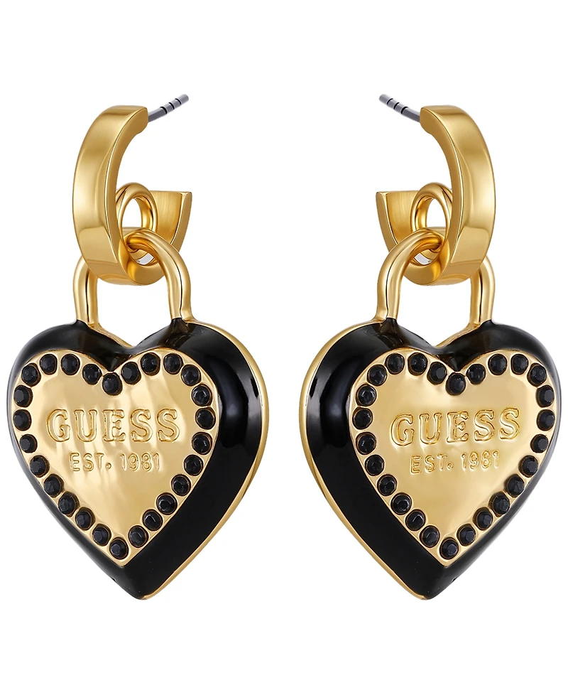 Guess Glass Stone Gold-Tone Heart Drop Hoop Earrings
