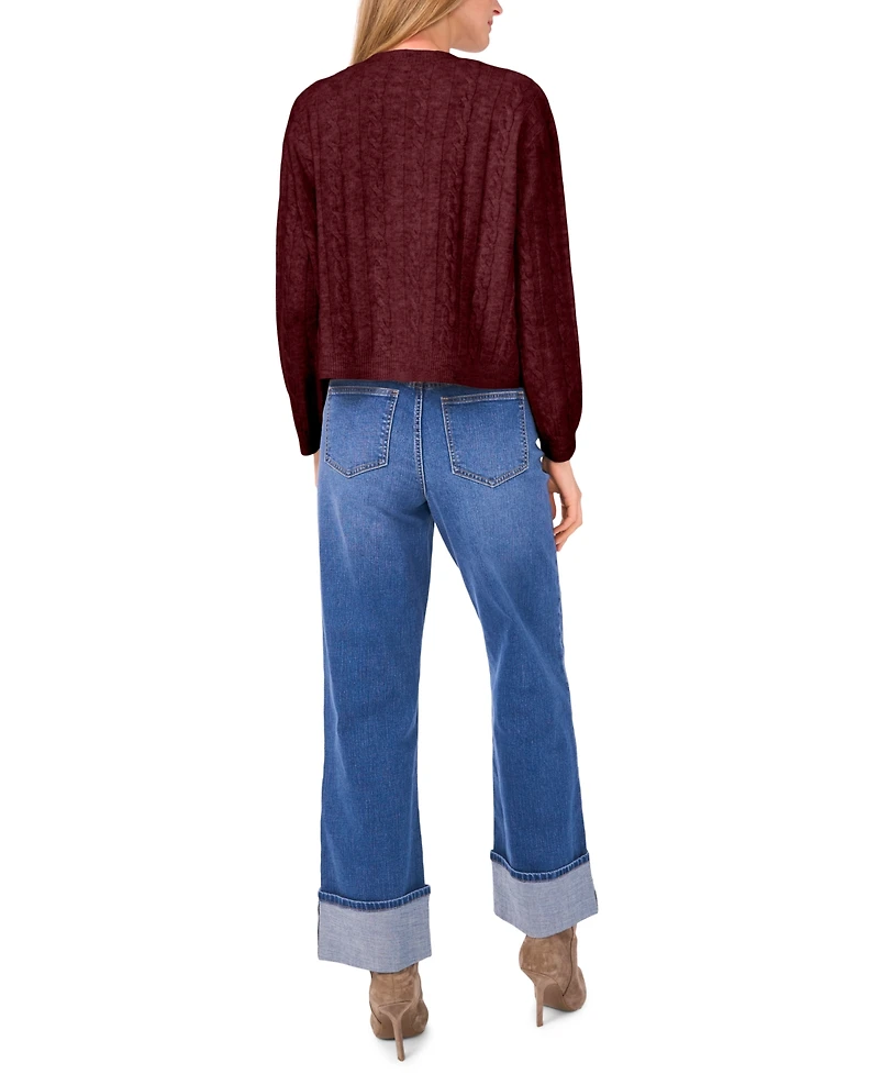 1.state Women's Long Sleeve Crewneck Cardigan Sweater