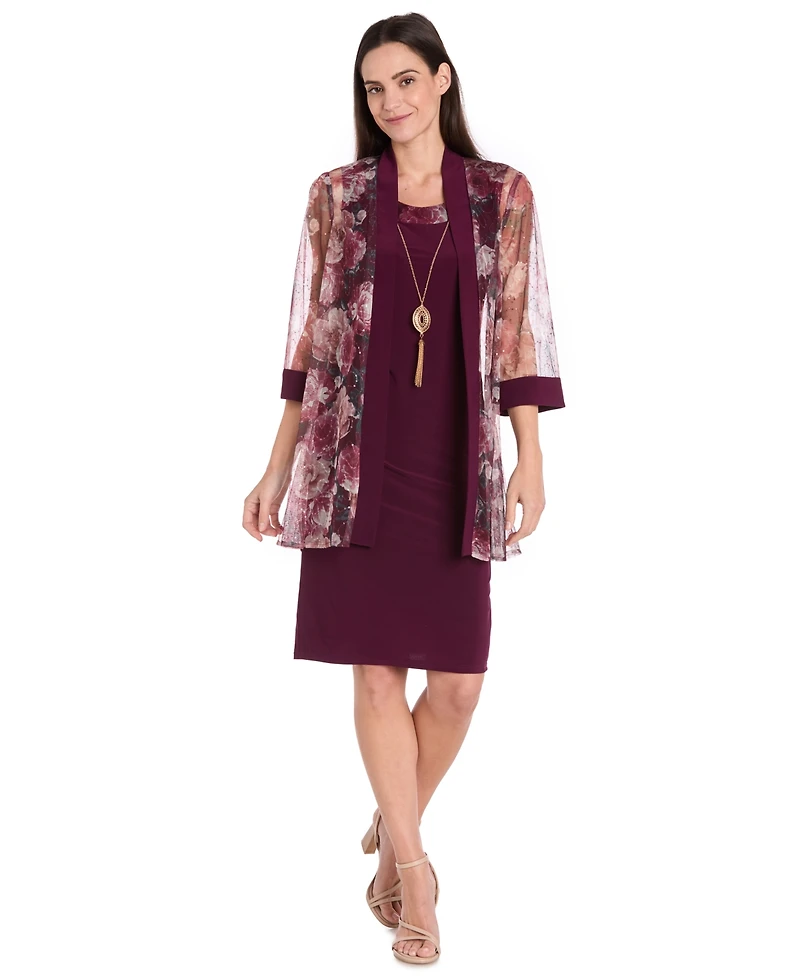 R & M Richards Petite Printed Scoop Neck Jacket Dress