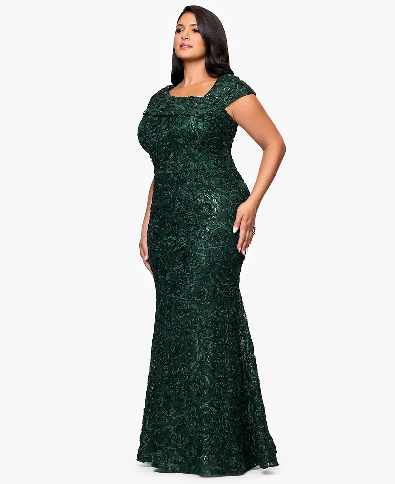 Xscape Plus Size Lace Detail Asymmetrical Neck Maxi Dress