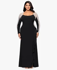 Xscape Plus Beaded Square Neck Maxi Dress