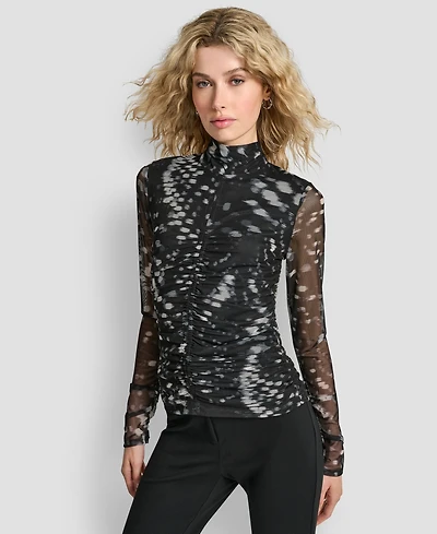 Dkny Women's Printed Mock Neck Top