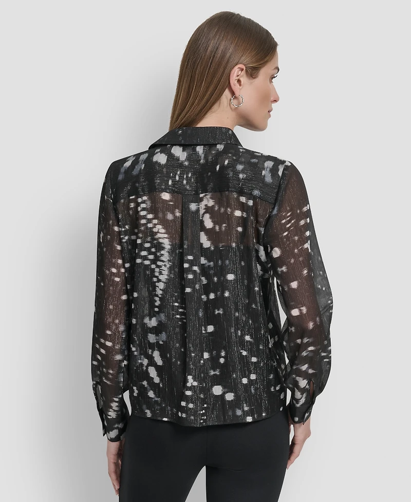 Dkny Women's Crinkle Detail Collared Shirt