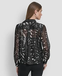 Dkny Women's Crinkle Detail Collared Shirt