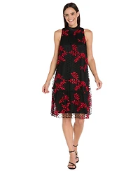R & M Richards Petite Embroidered Mesh Trapeze Midi Dress