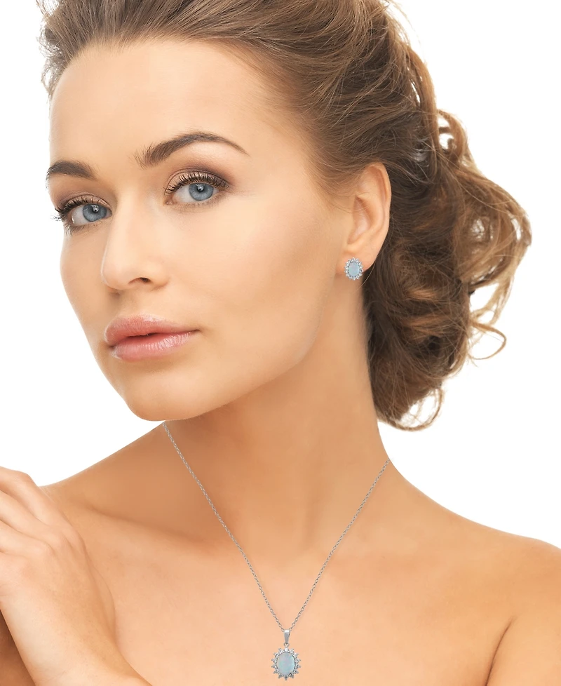 Macy's 2-Piece Set Lab Grown White Opal (1.50 ct. t.w.) and Sapphire (3-1/5 Lady Di Pendant Necklace with Matching Earrings Sterlin