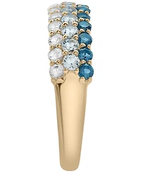 Macy's White Topaz (1/2 ct. t.w.), Sky Blue Topaz (5/8 ct. t.w.) and London Blue Topaz (1/2 ct. t.w.) Multi Row Ring in 14K Gold-Plated Over Sterling