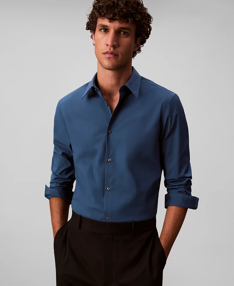 Calvin Klein Men's Slim Fit Supima Stretch Long Sleeve Button-Front Shirt