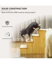 PawHut 4-Step Wooden Pet Stair Pet Steps with Soft Short Plush Cushion