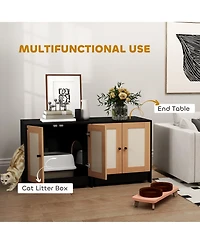 PawHut Cat Litter Box Enclosure w/ 2 Cabinets, Scratching Mats, Trays