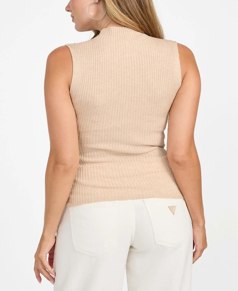 Guess Women's Mock Neck Sleeveless Seamless Sweater