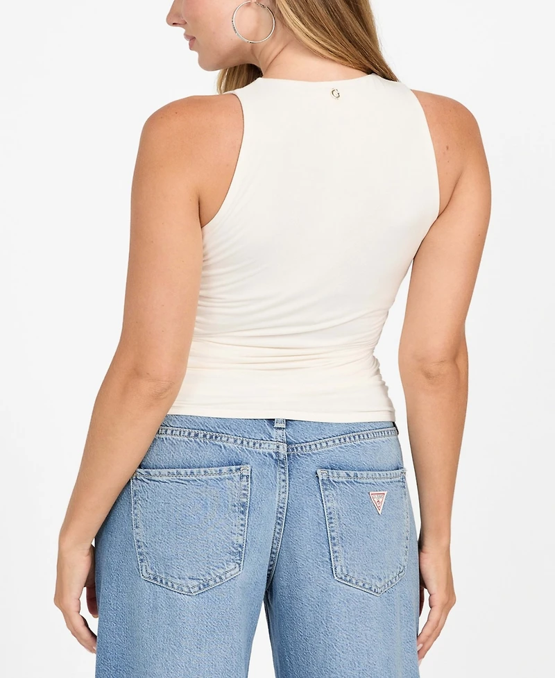Guess Women's Shirred High Neck Sleeveless Top