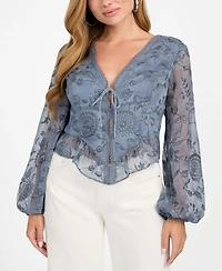 Guess Women's Seiah Embroidered Blouson-Sleeve Top