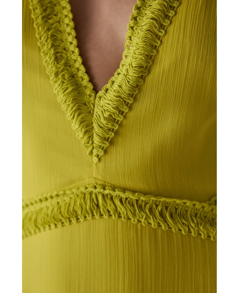 Warehouse Women's Chiffon Fringe Trim Cut Out Maxi Dress