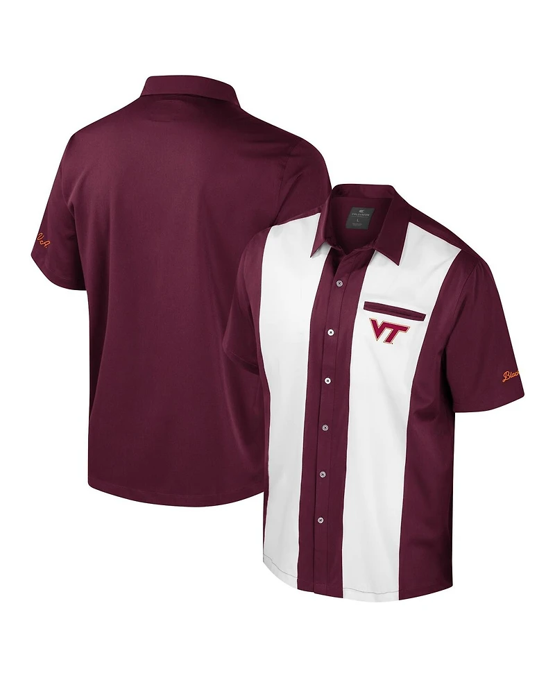 Colosseum Men's Maroon Virginia Tech Hokies Strike Bowling Button-Up Shirt