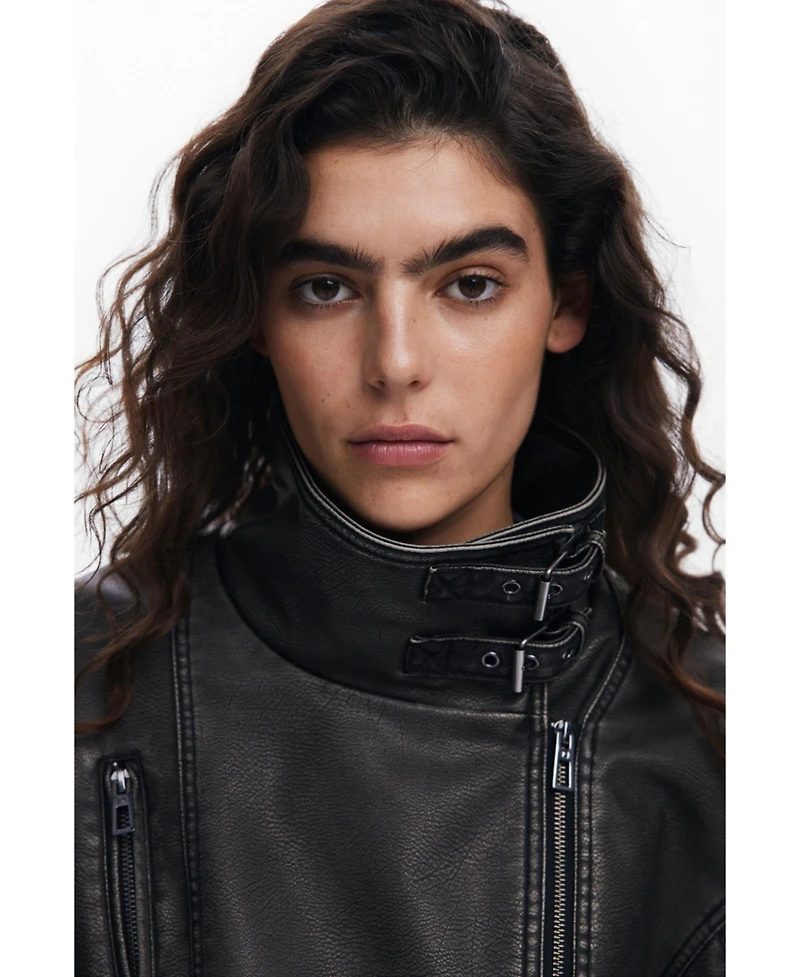 Desigual Women's Oversized leather-effect biker jacket
