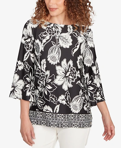 Ruby Rd. Petite Floral Geo Border Knit Top