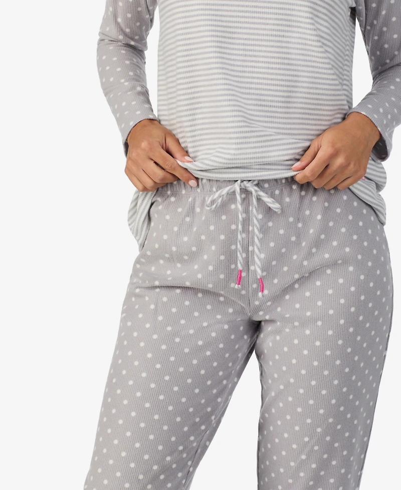 Cuddl Duds Women's 2-Piece Brushed Waffle Long Sleeve Jogger Pajama Set