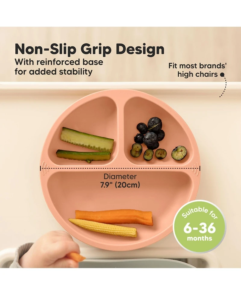 KeaBabies 3-Pack Prep Suction Plates for Baby, 100% Silicone Toddler Plates, Bpa-Free Divided Baby with