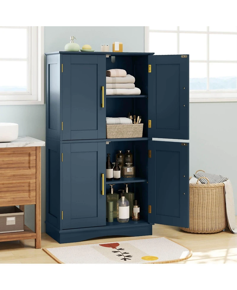 Costway Bathroom Floor Storage Cabinet 43.5" Freestanding Pantry Cabinet with 4 Doors