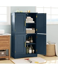Costway Bathroom Floor Storage Cabinet 43.5" Freestanding Pantry Cabinet with 4 Doors