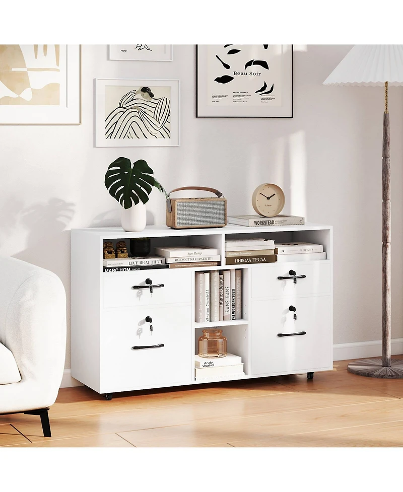 Costway File Cabinet with Lock 4 Drawers Fits Files A4/Letter Size Adjustable Shelf