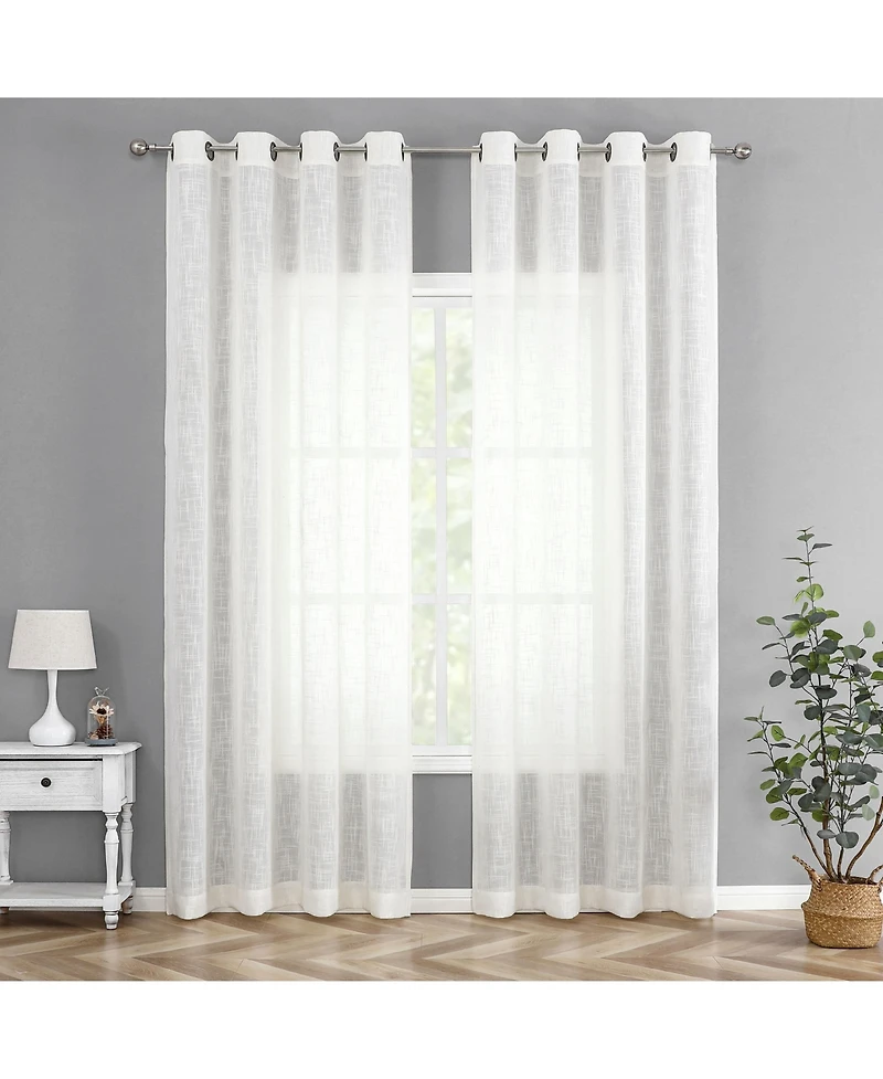 Kate Aurora 2 Pack Semi Sheer Linen Blend Grommet Top Window Curtains - 52 in. W x 84 L, Coral