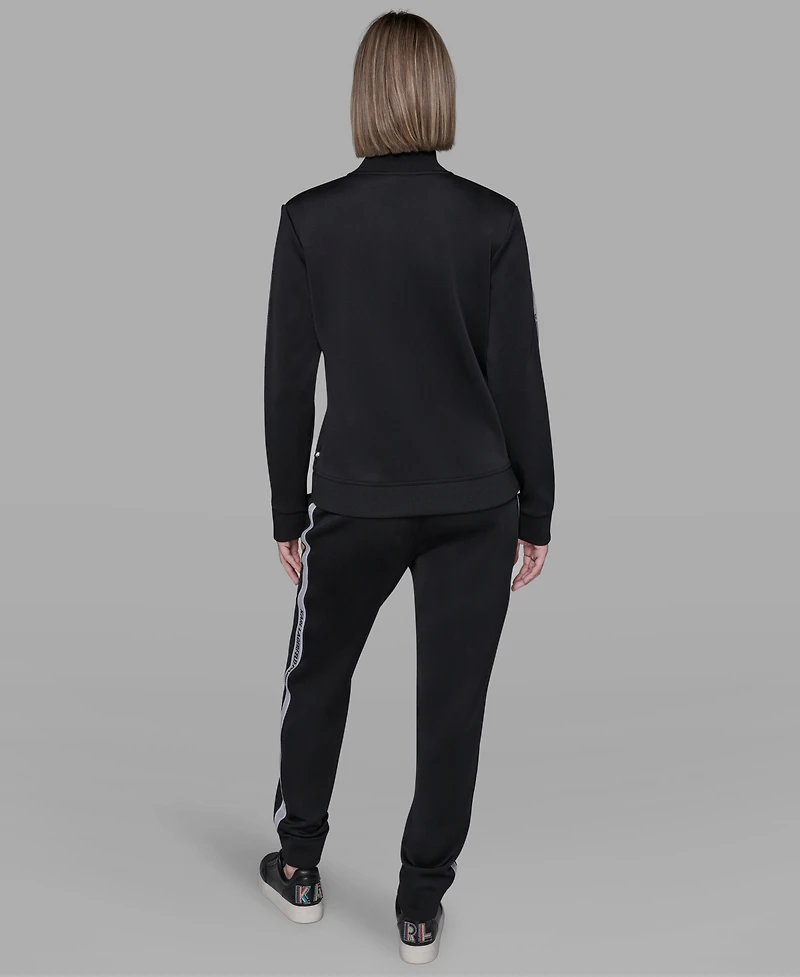 Karl Lagerfeld Paris Women's Logo Tape Zip Up Jacket