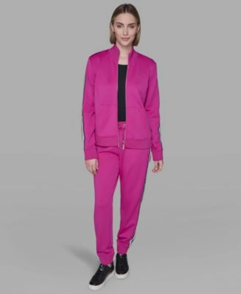 Karl Lagerfeld Paris Womens Logo Tape Jogger Zip Up Jacket