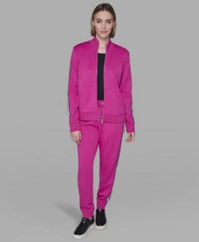 Karl Lagerfeld Paris Womens Logo Tape Jogger Zip Up Jacket