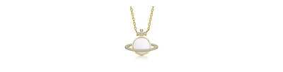 GiGiGirl 14K Gold Plated with Mother Of Pearl & Clear Cubic Zirconia Saturn-Inspired Necklce For Kids
