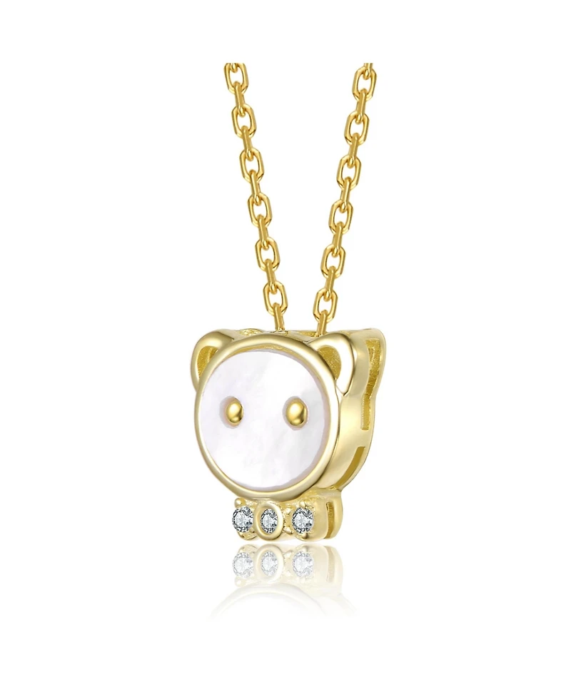 GiGiGirl 14K Gold Plated with Mother-of-Pearl & Clear Cubic Zirconia Bear Design Pendant Necklace For Kids
