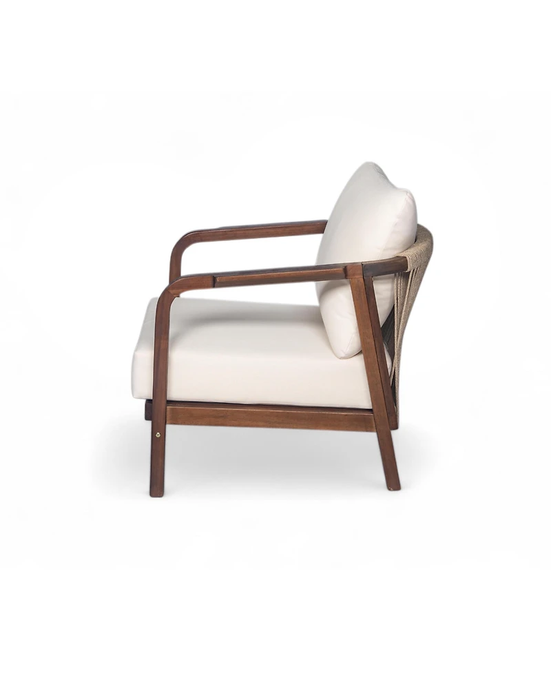 Streamdale 2x 28" Outdoor Lounge Chairs - Woven Back, Wood Frame, Cushions