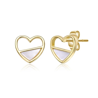 GiGiGirl 14K Gold Plated with White Mother Of Pearl Openwork Heart Stud Earrings