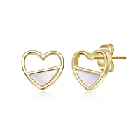 GiGiGirl 14K Gold Plated with White Mother Of Pearl Openwork Heart Stud Earrings