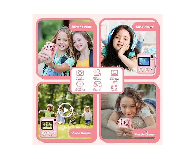 Kids Instant Print Camera with 32GB Card & 4 Rolls Paper, Dual-Lens 1080P Video Camera for Boys & Girls