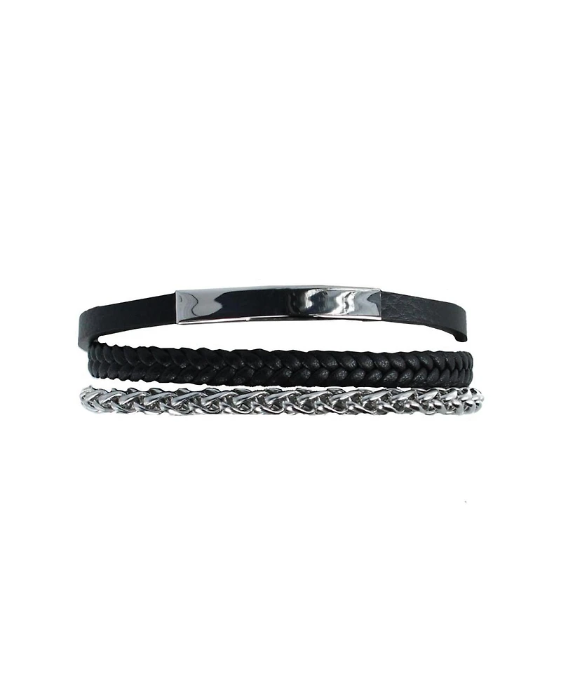 Trafalgar Loose Fit Zaid Metal and Leather Triple Strand Secure Clasp Bracelet