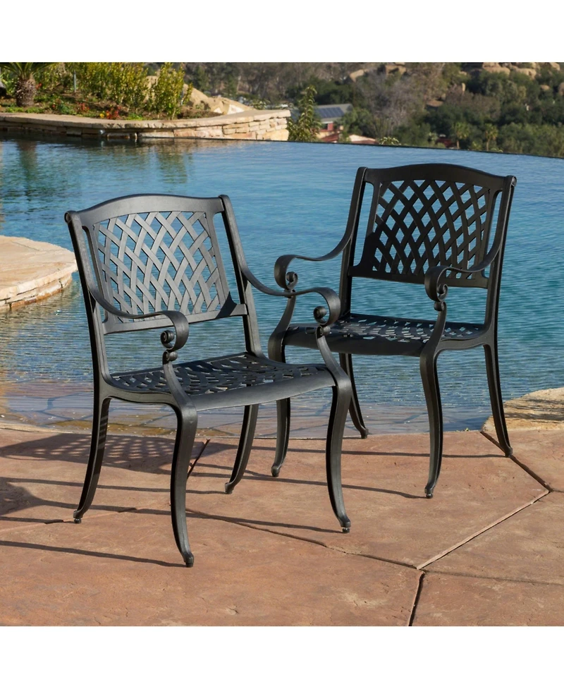 Flynama Cayman Arch Mesh Aluminum Dining Chairs Set of 2 Outdoor Patio Seating