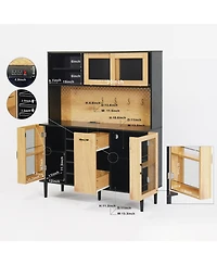 Casainc Buffet Sideboard Cabinet with Storage Door, Power Outlet and Wine Rack