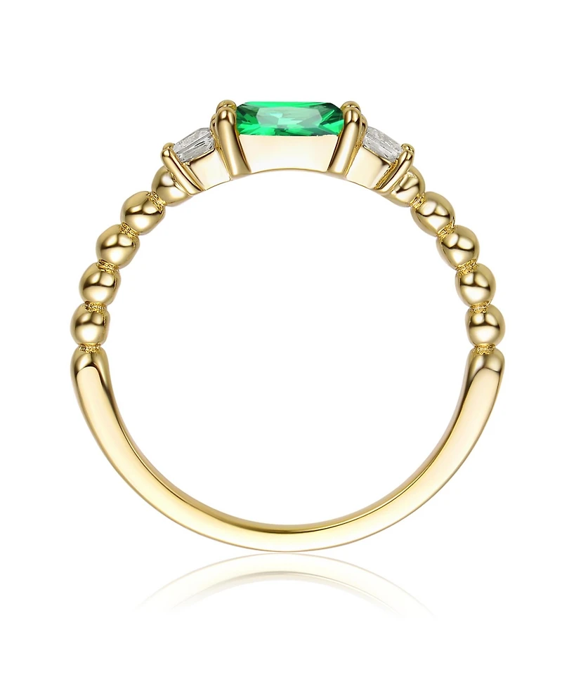 Rachel Glauber 14K Gold Plated with Green & Clear Cubic Zirconia Three Stone Ring