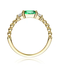 Rachel Glauber 14K Gold Plated with Green & Clear Cubic Zirconia Three Stone Ring
