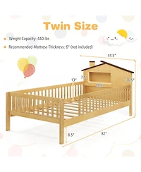 Gymax Twin Kids Bed Solid Wood Platform w/ Under-bed Storage & Cube