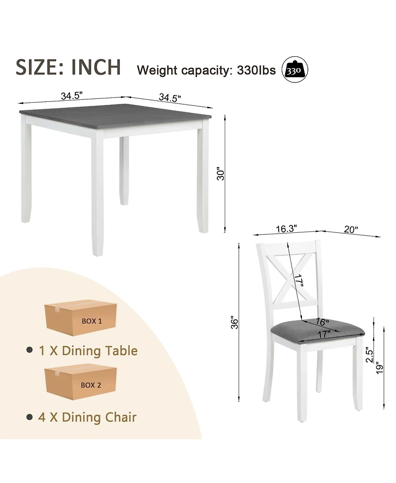 Casainc 5 Piece Modern Dining Table Set with 4 Chairs for Small Kitchen or Dining Room