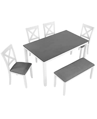 Casainc 6 Piece Dining Table Set with Bench and 4 Chairs for Kitchen or Dining Room