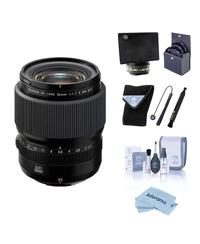 Fujifilm Fujinon Gf 55mm f/1.7 R Wr Lens, Bundle with 77mm Filter Kit, Lens Wrap, Lens Shade, Cleaning Kit, Lens Cap Tether and Cleaning Cloth