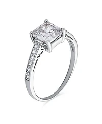 Bling Jewelry Classic 2.5CT Cz Square Princess Cut Solitaire Promise Ring Sterling Silver Cubic Zirconia Pave Band