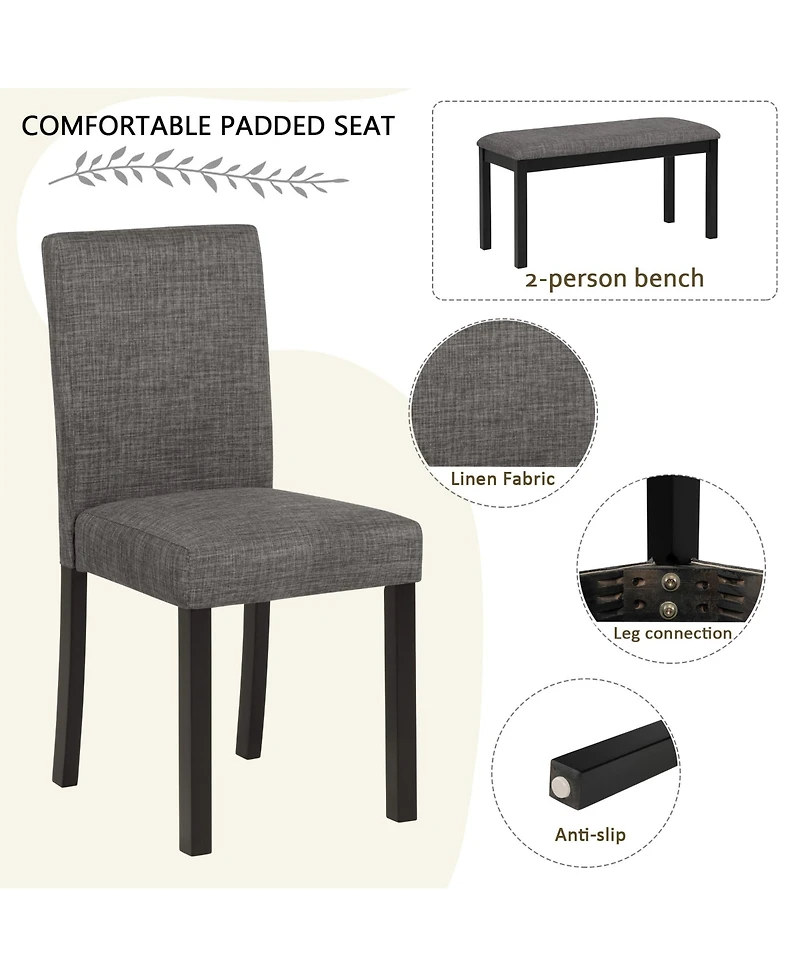 Casainc 6 Piece Dining Table Set with Rectangular Table, Chairs and Bench for Dining Room