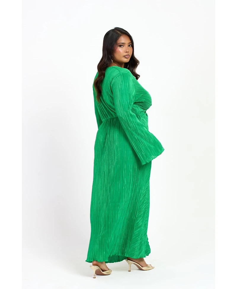 Fashion-szn Curve Women's Plisse Flare Sleeve Midaxi Dress