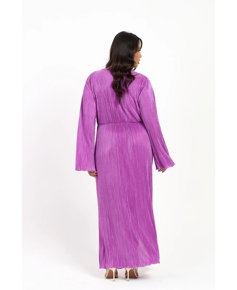 Fashion-szn Curve Women's Plisse Flare Sleeve Midaxi Dress