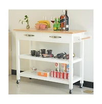 Casainc Mobile Kitchen Island Cart with Rubber Wood Top, Lockable Wheels and Storage Drawers